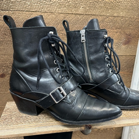 AllSaints Black Leather Lace-Up Ankle Boots – Size 37 (US 6.5–7) - Picture 2 of 7